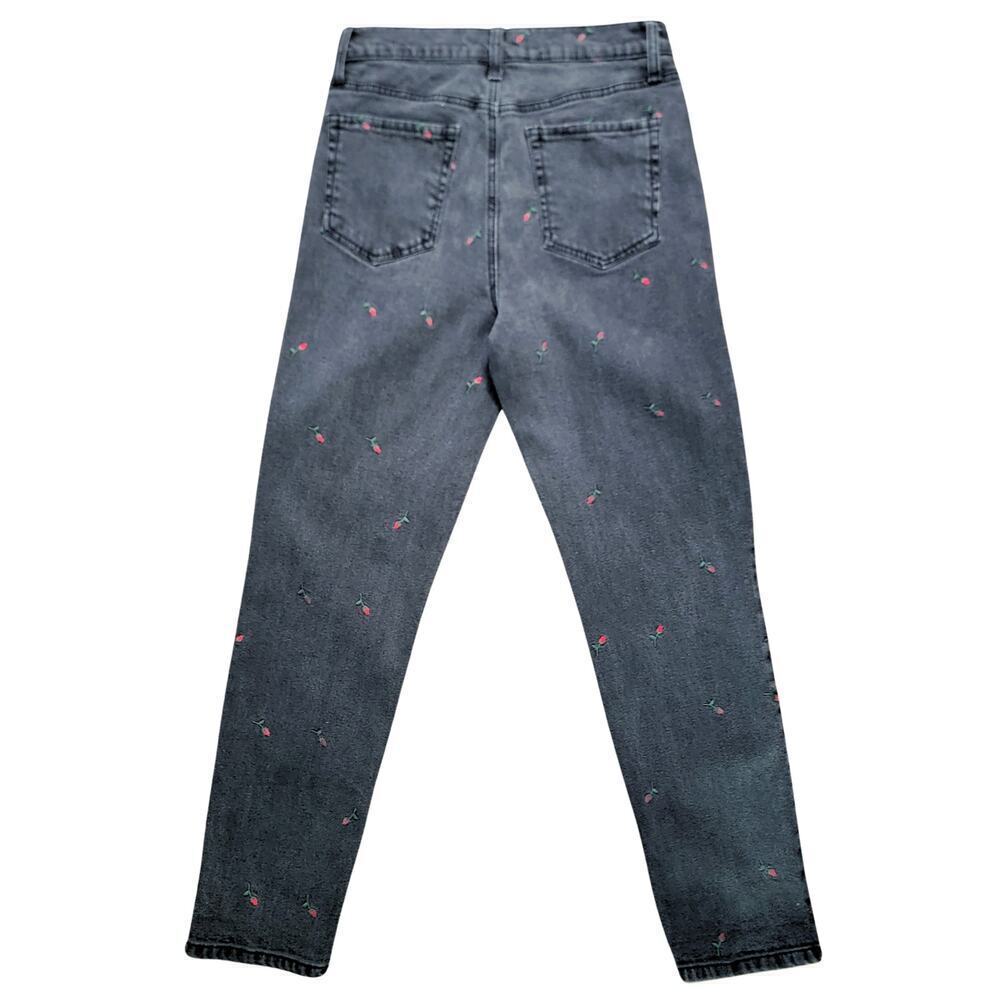 TINSEL DENIM COUTURE Dark Grey Washed Rose Embroidered Jeans Womens 27 Retro - Picture 4 of 14